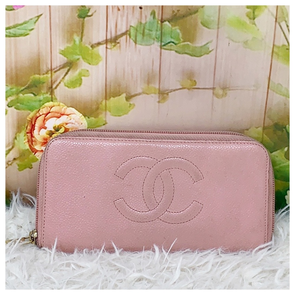 Authentic CC Caviar Zipper Around Wallet